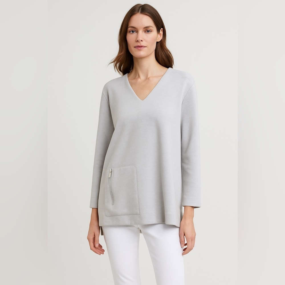 MaxMara Leisure Tunic Top Medium Gray Long Sleeve Quiet Luxury Lounge Coastal